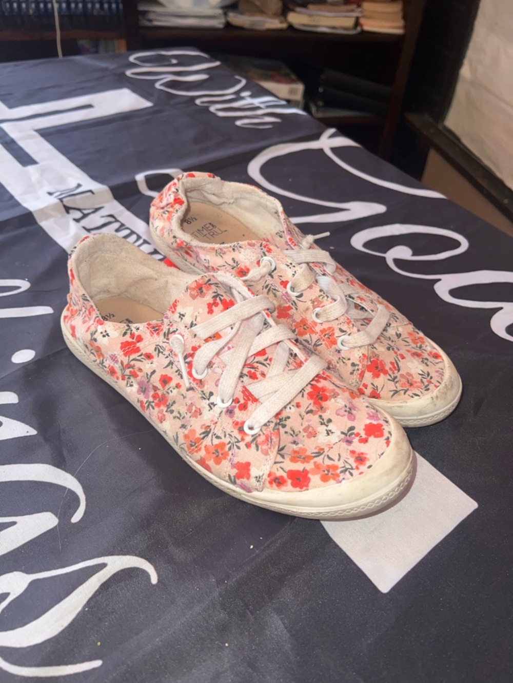 Time and Tru Floral Memory Foam Slip-On Sneakers - Pink & Red